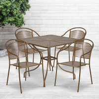 Flash Furniture CO-35SQ-03CHR4-GD-GG 35.5" Square Table Set with 4 Round Back Chairs in Gold